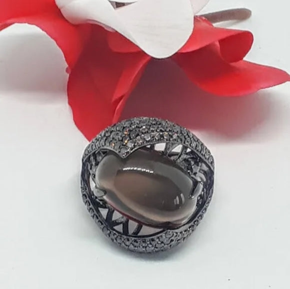 Natural Smoky Quartz 925 Sterling Silver Ring