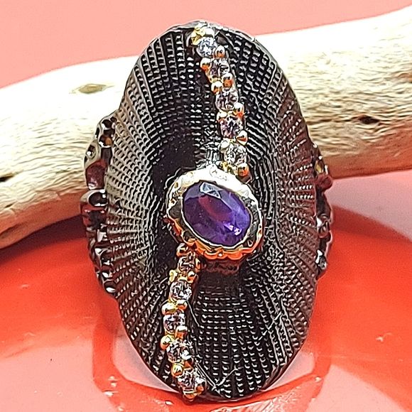 Natural Not Enhanced Amethyst 925 Sterling Silver Ring Size 6.75