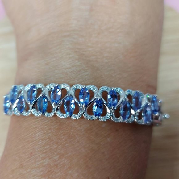 Real Tanzanite & CZ 925 Sterling Silver Bracelet