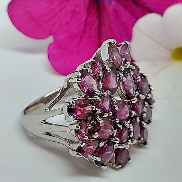 Natural Oval Pink Rhodolite Garnet 6x4mm 925 Sterling Silver Ring Size 7.25