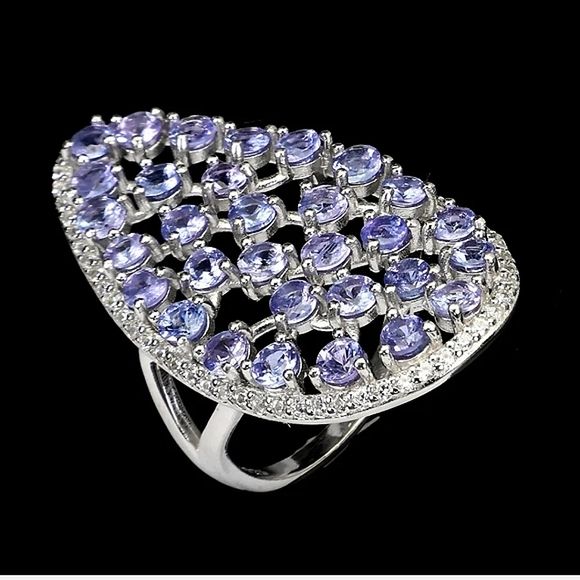 Unheated Round Blue Tanzanite 3mm & Cz 925 Sterling Silver Ring Size 6.75