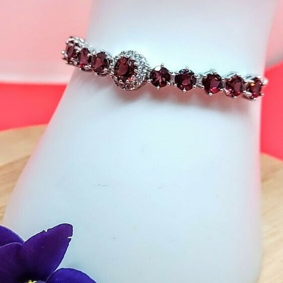 Natural Pink Rhodolite Garnet 925 Sterling Silver Adjustable Bracelet 9"