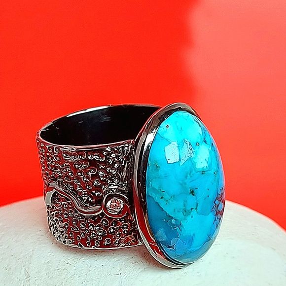 24 ct Natural Turquoise 925 Sterling Silver Ring Sz 8