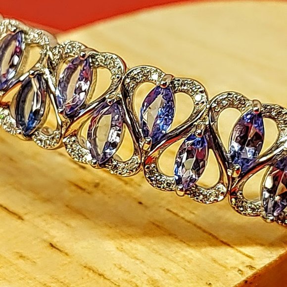 Real Tanzanite & CZ 925 Sterling Silver Bracelet