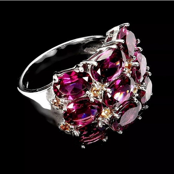 Natural Rhodolite Garnet 7x5mm, Sapphire Gemstone 925 Sterling Silver Ring Sz 6.75