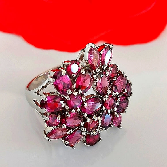 Natural Oval Pink Rhodolite Garnet 6x4mm 925 Sterling Silver Ring Size 7.25