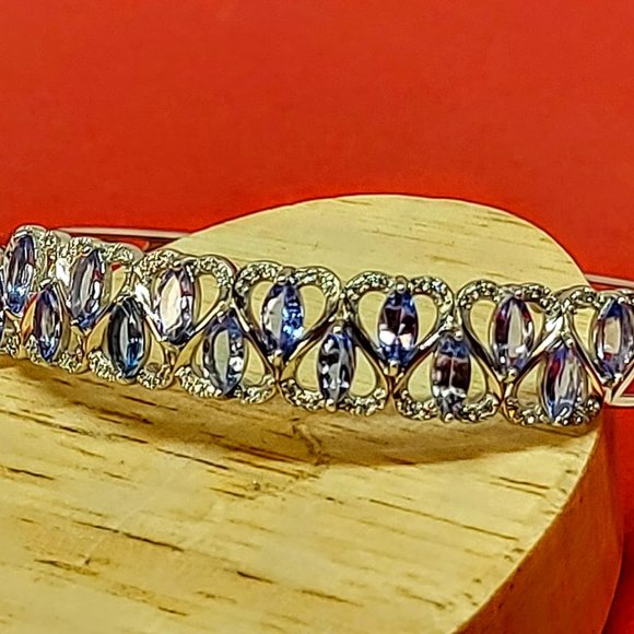 Real Tanzanite & CZ 925 Sterling Silver Bracelet