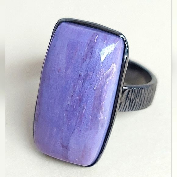 Natural 33 ct Natural Charoite 925 Sterling Silver Ring Sz 9