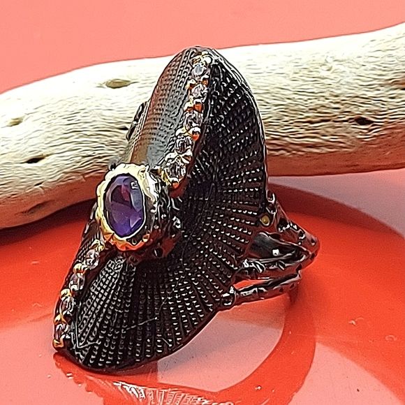 Natural Not Enhanced Amethyst 925 Sterling Silver Ring Size 6.75