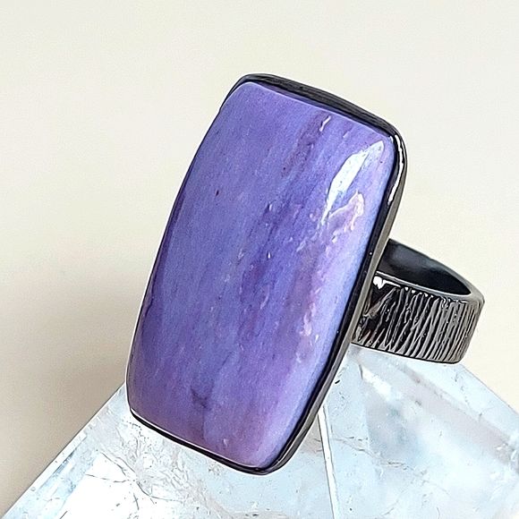 Natural 33 ct Natural Charoite 925 Sterling Silver Ring Sz 9