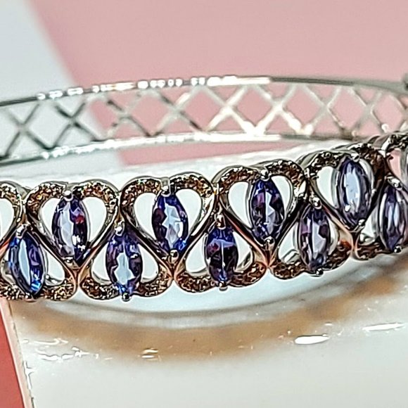 Real Tanzanite & CZ 925 Sterling Silver Bracelet