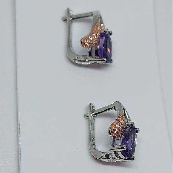 Natural Purple Amethyst 9x6mm 925 Sterling Silver Earrings