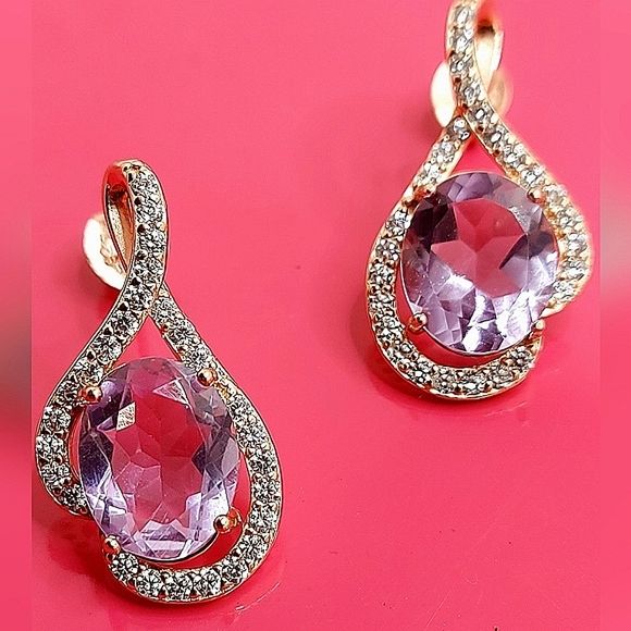 Natural Amethyst & CZ 925 Sterling Silver Earrings.