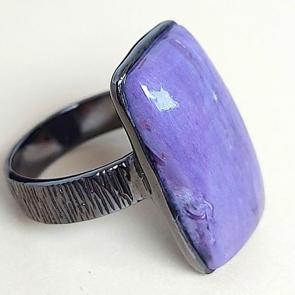 Natural 33 ct Natural Charoite 925 Sterling Silver Ring Sz 9