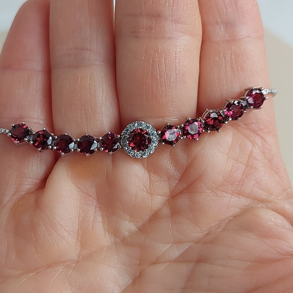 Natural Pink Rhodolite Garnet 925 Sterling Silver Adjustable Bracelet 9"