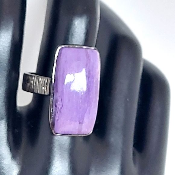 Natural 33 ct Natural Charoite 925 Sterling Silver Ring Sz 9