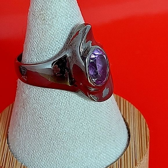 Natural   Not Enhanced Amethyst Ring 925 Sterling Silver Size 8