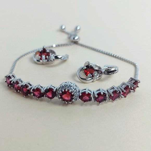 Natural Pink Rhodolite Garnet 925 Sterling Silver Adjustable Bracelet 9"