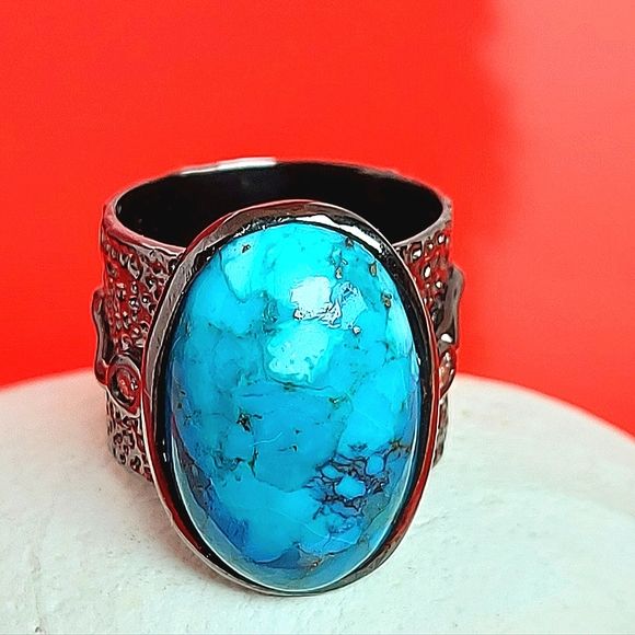 24 ct Natural Turquoise 925 Sterling Silver Ring Sz 8