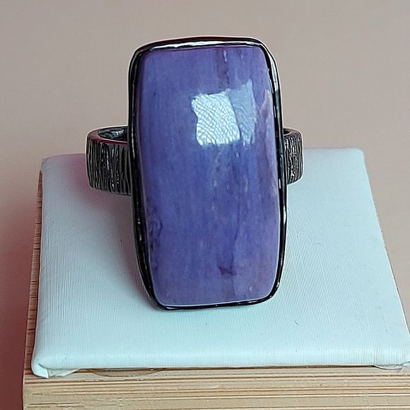 Natural 33 ct Natural Charoite 925 Sterling Silver Ring Sz 9