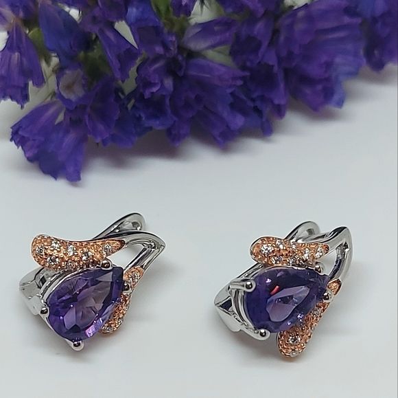 Natural Purple Amethyst 9x6mm 925 Sterling Silver Earrings