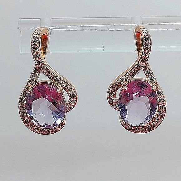 Natural Amethyst & CZ 925 Sterling Silver Earrings.