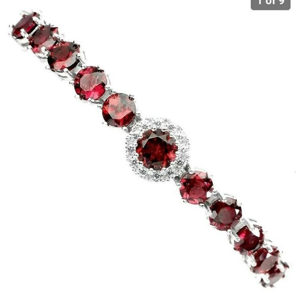 Natural Pink Rhodolite Garnet 925 Sterling Silver Adjustable Bracelet 9"