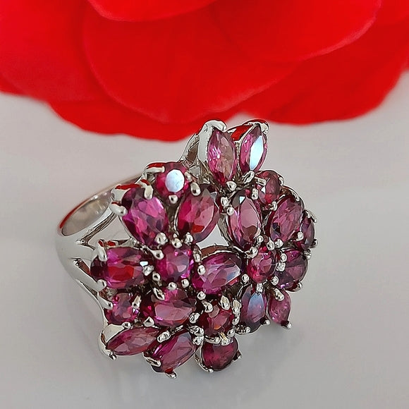 Natural Oval Pink Rhodolite Garnet 6x4mm 925 Sterling Silver Ring Size 7.25