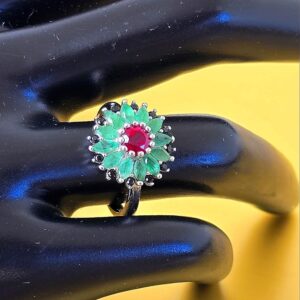 Natural Ruby, Emerald & Black Spinel 925 Sterling Silver Ring