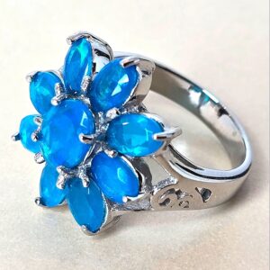 Natural Blue Opal 925 Sterling Silver Flower Shape Ring Sz 7.5