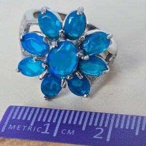 Natural Blue Opal 925 Sterling Silver Flower Shape Ring Sz 7.5