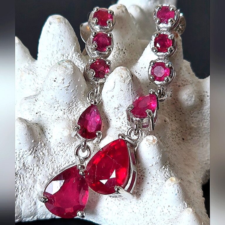 Natural Ruby 14K White Gold on 925 Sterling Silver Earrings