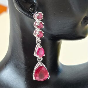 Natural Ruby 14K White Gold on 925 Sterling Silver Earrings