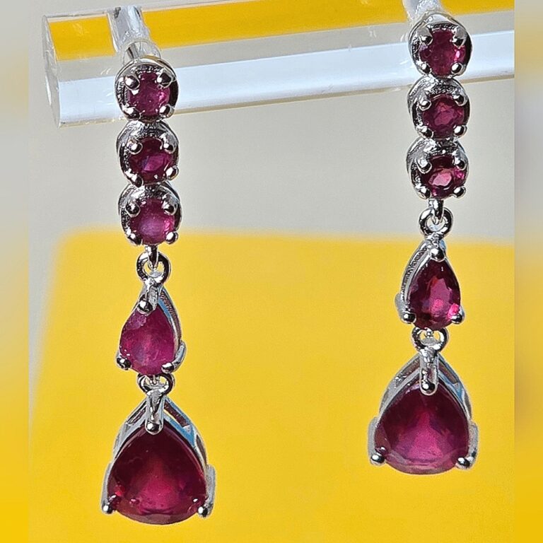 Natural Ruby 14K White Gold on 925 Sterling Silver Earrings