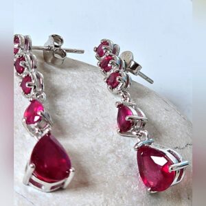 Natural Ruby 14K White Gold on 925 Sterling Silver Earrings