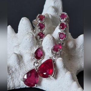 Natural Ruby 14K White Gold on 925 Sterling Silver Earrings