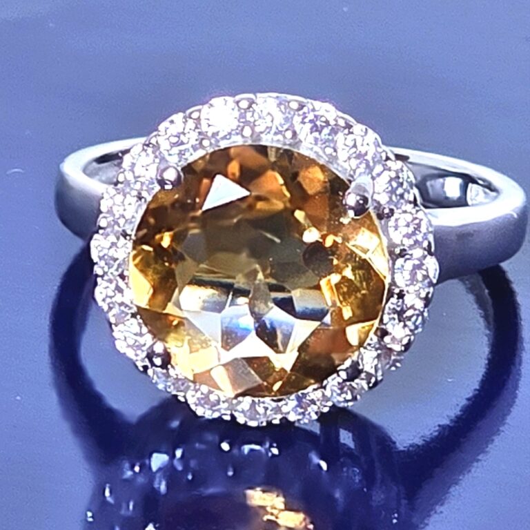 Natural Round Citrine 10mm 925 Sterling Silver Jewelry Ring Size 6