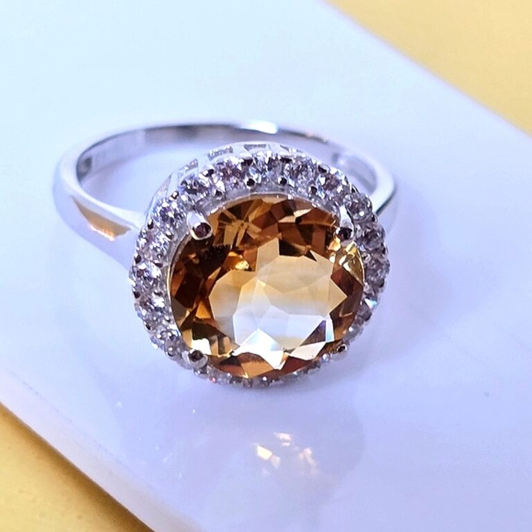 Natural Round Citrine 10mm 925 Sterling Silver Jewelry Ring Size 6