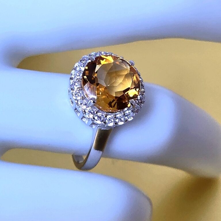 Natural Round Citrine 10mm 925 Sterling Silver Jewelry Ring Size 6