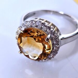 Natural Round Citrine 10mm 925 Sterling Silver Jewelry Ring Size 6