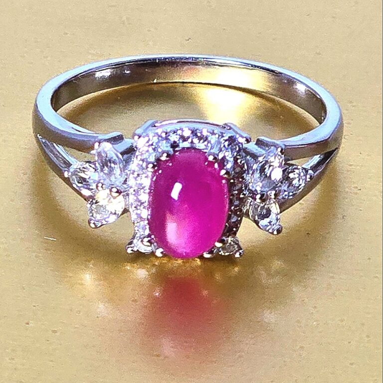 Natural Oval Ruby 7x5mm & White Topaz 925 Sterling Silve Ring Sz 8