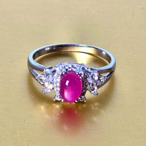 Natural Oval Ruby 7x5mm & White Topaz 925 Sterling Silve Ring Sz 8