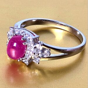 Natural Oval Ruby 7x5mm & White Topaz 925 Sterling Silve Ring Sz 8