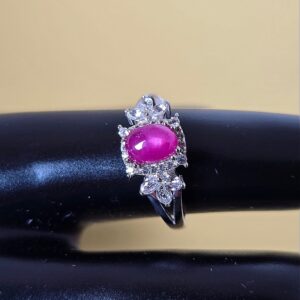 Natural Oval Ruby 7x5mm & White Topaz 925 Sterling Silve Ring Sz 8