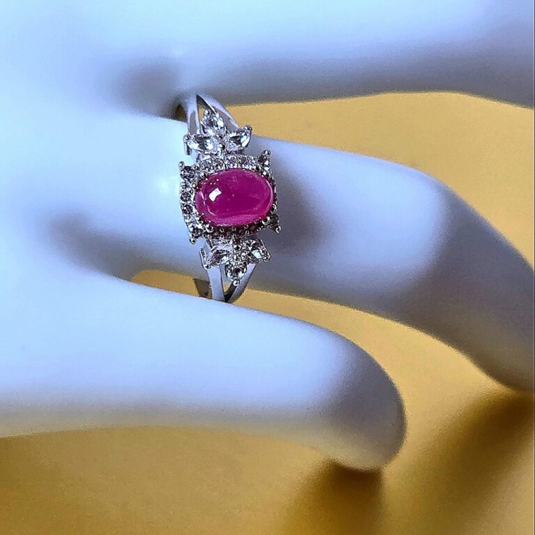 Natural Oval Ruby 7x5mm & White Topaz 925 Sterling Silve Ring Sz 8