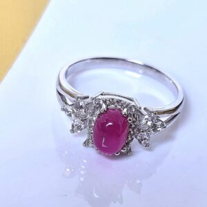 Natural Oval Ruby 7x5mm & White Topaz 925 Sterling Silve Ring Sz 8