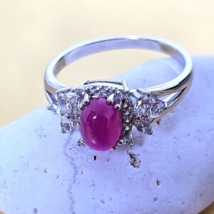 Natural Oval Ruby 7x5mm & White Topaz 925 Sterling Silve Ring Sz 8