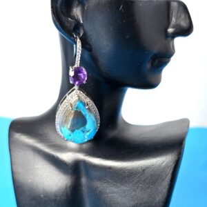 Copper Turquoise & Amethyst 925 Sterling Silver Earrings