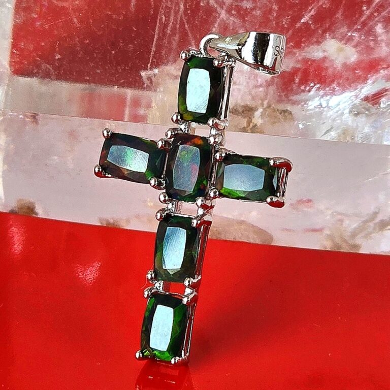 Natural Black Opal 925 Sterling Silver Cross Pendant