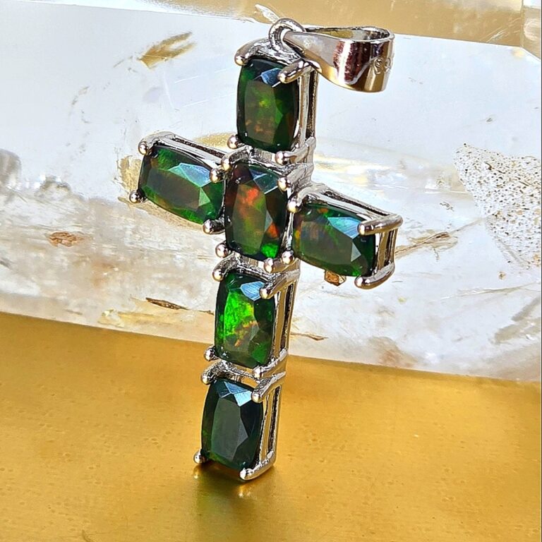 Natural Black Opal 925 Sterling Silver Cross Pendant